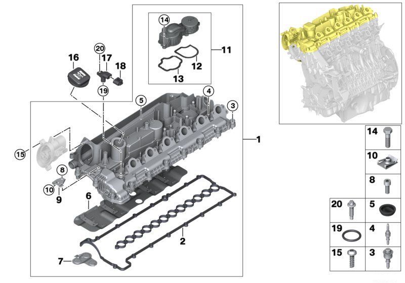 Capac chiulasa BMW Seria 3 E90, E91, E92, E93; Seria 5 E60, E61; Seria 7 E65, E66; X3 E83; X5 E70; X6 E71